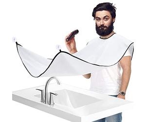 Accessotech Beard Shaving Bib Facial Hair Apron Shave Cape Stubble Catcher Trimming Cutting Care Sticks to Mirror (White)