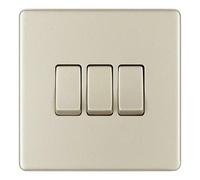 Accessotech Bg Electrical Pearl Nickel Screwless Triple Light Switch 3 Gang Slim Flat Wall Plate 10A