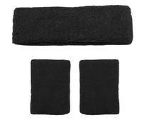 Accessotech Black Sports Sweatband Set Headband And Wristbands Stretch Cotton Gym Running