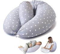 Accessotech Grey Hearts Maternity Pillow Full Body Pregnancy Support Cushion Removable Cotton Cover