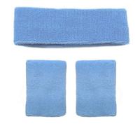 Accessotech Light Blue Sports Sweatband Headband And Wristband Set Gym Running Cotton Stretch