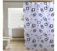 Accessotech Luxury Modern Bathroom Shower Liner Curtains Extra Long with Hooks 180 x 180cm (Small Quadro)