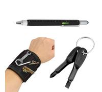 Accessotech Mens 3 Piece Diy Gadget Gift Set Magnetic Wristband Keyring Screwdrivers 6 In 1 Multi Tool Pen