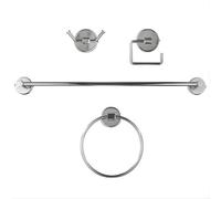 Accessotech Ourhouse Chrome 4 Piece Bathroom Wall Fittings Set - Towel Rail Ring Robe Hook And Toilet Roll Holder
