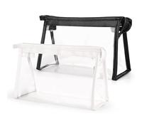 Accessotech Pack of 2 Clear Pencil Cases - Large Transparent PVC Pen Bags for School, Exams, Office Supplies, Travel, and Makeup Storage