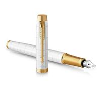 Parker IM Fountain Pen | Premium Pearl Lacquer with Gold Trim | Medium Point with Blue Ink Cartridge | Gift Box
