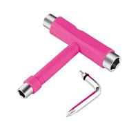 Accessotech Skateboard T Tool Wrench Screw with Allen Key Turner 5 Way All in 1 Multifunction Skate Tool for Skateboards/Scooter/Roller Skate/Long Board Mini Type (Pink)