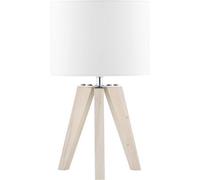 Accessotech White Quincy Table Lamp Wooden Tripod Base White Wash Finish With Cotton Shade E14