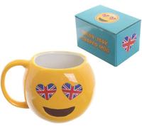 Accessotech Yellow Union Jack Smiley Ceramic Mug Heart Eyes Novelty Cup