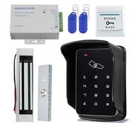 AccessShield Door Access Control System Kit, RFID Keyboard with Rain Cover, 180/350lbs Magnetic Lock, DC12V Power Supply, 10Pcs 125KHZ ID Keyfobs,Door Safety Switch Applies to Outdoor