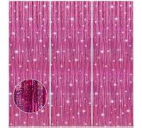 ACCEVO Pink Party Streamers 3 Pack Glitter Foil Fringe Curtain 3.2ft x 8.2ft Pink Party Decor Photo Booth Streamers Metallic Tinsel Door Streamer for Christening Thanksgiving Party Decorations