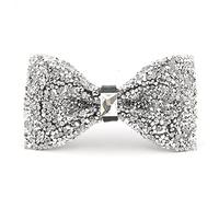 ACCFOD Rhinestone Bow Ties for Men Pre Tied Sequin Diamond Bowties with Adjustable Length - Party Banquet Wedding Bow Tie, Silver, One Size