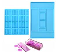 Accfore 2 Pack Domino Molds - Silicone DIY Domino Box Resin Mould Kit (Dominoes + Storage Box (Blue))