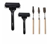 Accfore 2 Pack Soft Rubber Brayer with 3 Spatula,Rubber Glue Roller for Printmaking Ink Paint Block Stamping Gluing Wallpaper and Arts & Crafts,2.4 inch and 4 inch,Black