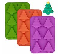 Accfore 3 Pack Christmas Tree Silicone Molds,6 Cavity Candy Baking Trays for Holiday Cakes, Candies,Gummy,Chocolates,Jelly,Soap,Ice Cube,Cookies (red, green, purple)