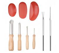 Accfore 3 Sizes Rubber Pottery Clay Ribs+4 Stainless Steel Circular Clay Hole Cutters+1 Clay Ceramic Needle + 1 Feather Wire Texture Detail Tools Crafts for Sculpting Texturing Artists Modeling Potter