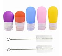 Accfore 5 Pack Squeeze Salad Dressing Bottles with Cleaning Brush,Portable Sauce Containers,Bottle Condiment Bottles,Leakproof Food Storage Bottles,5 Colors,1.3oz and 2 oz