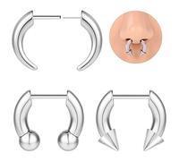 AccGin 3Pcs Push in Septum Ring C Shape Pincher Tapers Septum Rings Horseshoe Septum Hoops for Women Men Heavy Gauges Nose Cartilage Hoop 16G Silver Black Gold, 16 Gauge, Stainless Steel, no gemstone