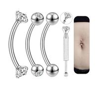 AccGin 3PCS Small Belly Button Rings for Women, 14G 316L Steel Tiny Internally Threaded Navel Rings, Hypoallergenic Curved Barbells for Eyebrow Rook Piercing, 6-14MM Gold/Silver, 14G（1.6mm）- 6mmBar