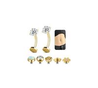 AccGin Belly Button Ring Set for Women, 14G 316L Steel Internally Threaded Navel Rings with Interchangeable Tops Opalite, CZ Star, Flower, Ball, 8-14MM Floating Cute Belly Piercing Jewelry Gold Silver