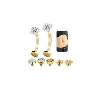 AccGin Belly Button Ring Set for Women, 14G 316L Steel Internally Threaded Navel Rings with Interchangeable Tops Opalite, CZ Star, Flower, Ball, 8-14MM Floating Cute Belly Piercing Jewelry Gold Silver
