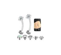 AccGin Belly Button Ring Set for Women, 14G 316L Steel Internally Threaded Navel Rings with Interchangeable Tops Opalite, CZ Star, Flower, Ball, 8-14MM Floating Cute Belly Piercing Jewelry Gold Silver