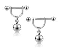 AccGin Earring Adjustable Load Ring PA Piercing Jewelry 316L Surgical Steel 14G 12G Nipple Rings for Men Women 2Pc Silver