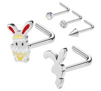 AccGin Easter Nose Studs Nostril Rings, Rabbit Pattern Stainless Steel Nose Rings l Shaped Nostril Stud, Corkscrew Nose Piercings Jewelry in Cute Easter Eggs Bunny 20G