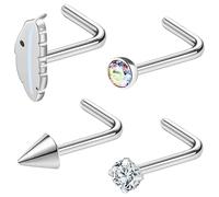 AccGin Easter Nose Studs Nostril Rings, Rabbit Pattern Stainless Steel Nose Rings l Shaped Nostril Stud, Corkscrew Nose Piercings Jewelry in Cute Easter Eggs Bunny 20G