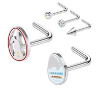 AccGin Easter Nose Studs Nostril Rings, Rabbit Pattern Stainless Steel Nose Rings l Shaped Nostril Stud, Corkscrew Nose Piercings Jewelry in Cute Easter Eggs Bunny 20G