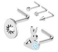 AccGin Easter Nose Studs Nostril Rings, Rabbit Pattern Stainless Steel Nose Rings l Shaped Nostril Stud, Corkscrew Nose Piercings Jewelry in Cute Easter Eggs Bunny 20G