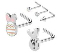 AccGin Easter Nose Studs Nostril Rings, Rabbit Pattern Stainless Steel Nose Rings l Shaped Nostril Stud, Corkscrew Nose Piercings Jewelry in Cute Easter Eggs Bunny 20G