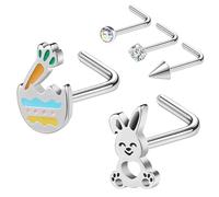 AccGin Easter Nose Studs Nostril Rings, Rabbit Pattern Stainless Steel Nose Rings l Shaped Nostril Stud, Corkscrew Nose Piercings Jewelry in Cute Easter Eggs Bunny 20G