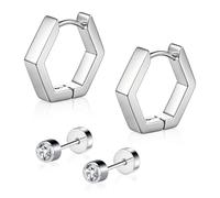 AccGin G23 Implant Grade Titanium Hoop Earrings for Sensitive Ears, Hypoallergenic Small Huggie Hoops 8mm 10mm 12mm, Hinged Sleeper Cartilage Earrings Flatback Stud for Women Men (Silver/Black/Gold