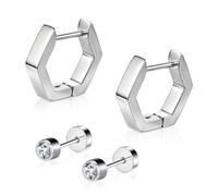 AccGin G23 Implant Grade Titanium Hoop Earrings for Sensitive Ears, Hypoallergenic Small Huggie Hoops 8mm 10mm 12mm, Hinged Sleeper Cartilage Earrings Flatback Stud for Women Men (Silver/Black/Gold