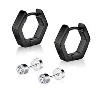 AccGin G23 Implant Grade Titanium Hoop Earrings for Sensitive Ears, Hypoallergenic Small Huggie Hoops 8mm 10mm 12mm, Hinged Sleeper Cartilage Earrings Flatback Stud for Women Men (Silver/Black/Gold