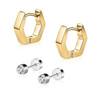 AccGin G23 Implant Grade Titanium Hoop Earrings for Sensitive Ears, Hypoallergenic Small Huggie Hoops 8mm 10mm 12mm, Hinged Sleeper Cartilage Earrings Flatback Stud for Women Men (Silver/Black/Gold