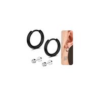 AccGin G23 Implant Grade Titanium Hoop Earrings for Sensitive Ears, Hypoallergenic Small Huggie Hoops 8mm 10mm 12mm, Hinged Sleeper Cartilage Earrings Flatback Stud for Women Men (Silver/Black/Gold