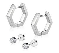 AccGin G23 Implant Grade Titanium Hoop Earrings for Sensitive Ears, Hypoallergenic Small Huggie Hoops 8mm 10mm 12mm, Hinged Sleeper Cartilage Earrings Flatback Stud for Women Men (Silver/Black/Gold