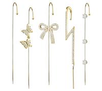 AccGin Trendy Pierced Ear Crawler Earrings for Women Gold & Silver Snowflake Rhinestone Helix Hook Set Fashionista Jewelry with Secure Ear Plug Fixer for Daily & Evening Outfits, Stainless Steel