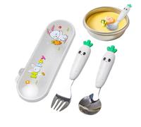 Acciaio - 13 Cm Set Posate Bambini In Acciaio Inossidabile | Disegno Animato, Cucchiaio E Forchetta Con Portaposate Kit Lavastoviglie Pratico Con Disegno Animato Per Pasti, Viaggi, Occasioni Fam