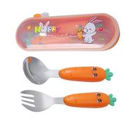 Acciaio - 13 Cm Set Posate Bambini In Acciaio Inossidabile | Disegno Animato, Cucchiaio E Forchetta Con Portaposate Kit Lavastoviglie Pratico Con Disegno Animato Per Pasti, Viaggi, Occasioni Fam