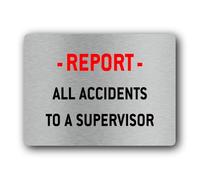 Accident reporting Sign - 19.0x14.0cm Brushed Aluminium