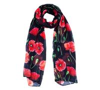 Accjzzlyn Poppy Scarf Chiffon Poppies Flower Printed Satin Scarf Ladies Wraps Shawls for Remembrance Day 60 x 180cm