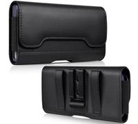 ACCKUO Leather Phone Holster with Strong Metal Belt Clip and Card Holder Compatible with iPhone 16/15/14/13/12 Pro Max, Galaxy S25/S24/S23/S22/S21/S20 Plus and FE for Everyday Protection, L-Black