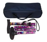 ACCLAIM Bowlers 33"-37" Lawn Bowls Floral Flowered Metal Folding Walking Stick & Green Protector With Green Synthetic Felt Base In Carrying Bag (Purple Floral)