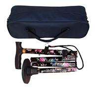 ACCLAIM Bowlers 33"-37" Lawn Bowls Floral Flowered Metal Folding Walking Stick & Green Protector With Green Synthetic Felt Base In Carrying Bag (Black Floral)