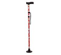 Acclaim Bowlers Adjustable 33”-37” Lawn Bowls Plain Lightweight Alloy Folding Four Piece Floral Metal Walking Stick & Green Protector With Synthetic Green Felt Base (Red Floral)
