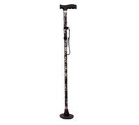 Acclaim Bowlers Adjustable 33”-37” Lawn Bowls Plain Lightweight Alloy Folding Four Piece Floral Metal Walking Stick & Green Protector With Synthetic Green Felt Base (Black Floral)