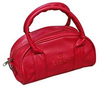 Acclaim Cwmbran Rounded Style Mini Two Bowls Synthetic Grain Leather Look Lawn Green Bowling Bag with Divider and Shoulder Strap (Red)